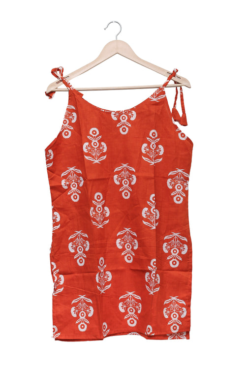 Tangerine Floral Motif Tie Shoulder Kurti