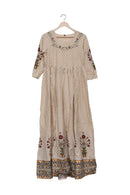 Cream Burgundy Floral Anarkali Kurti