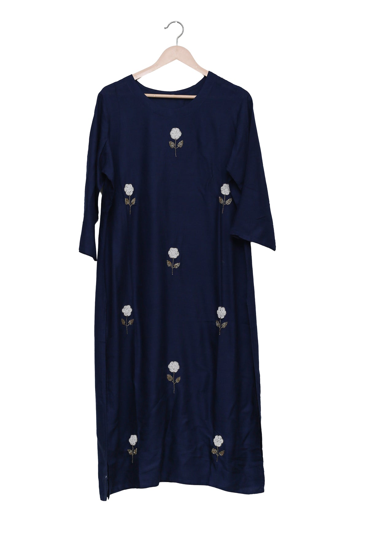 Navy Rose Embroidered Kurti