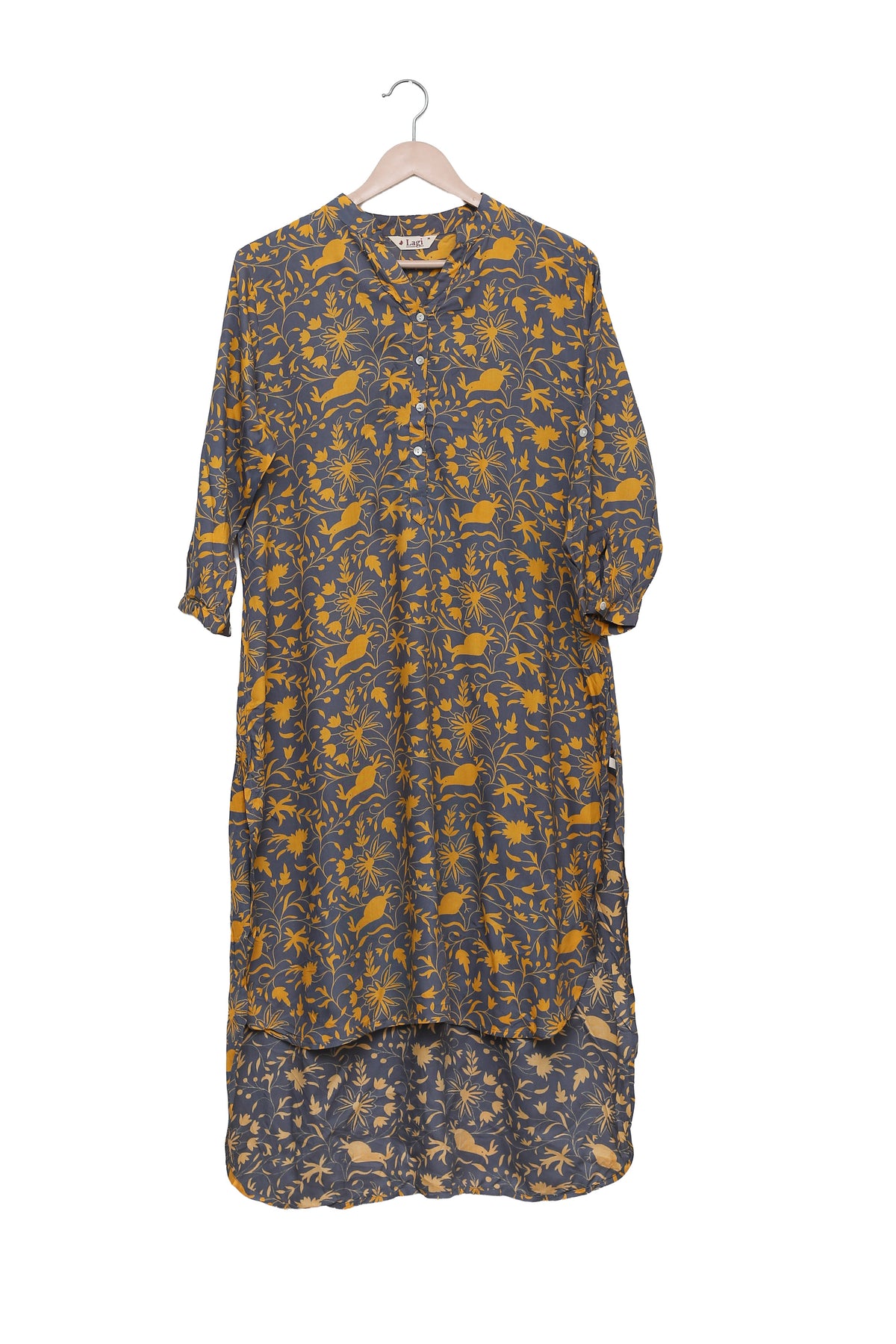 Slate Mustard Botanical High Low Kurti