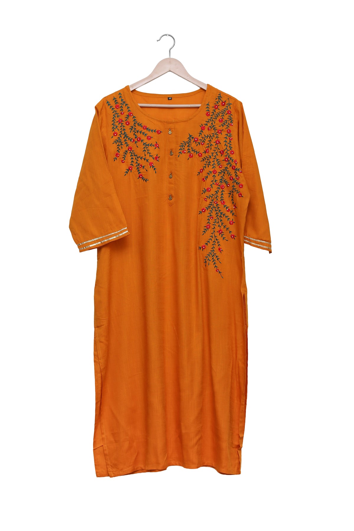 Mustard Floral Vine Embroidered Kurti