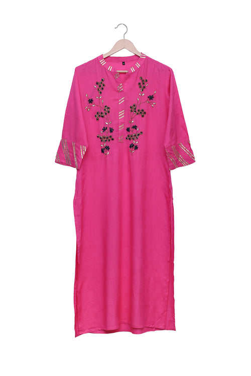 Hot Pink Floral Embellished Kurti