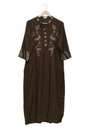 Olive Brown Floral Embellished Kurti
