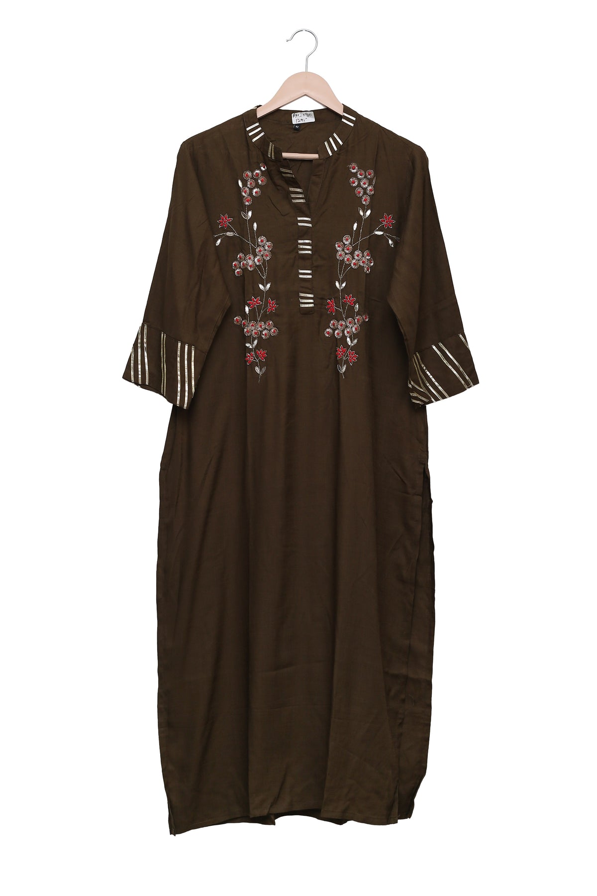 Olive Brown Floral Embellished Kurti