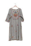 Pearl Grey Floral Embroidered Kurti