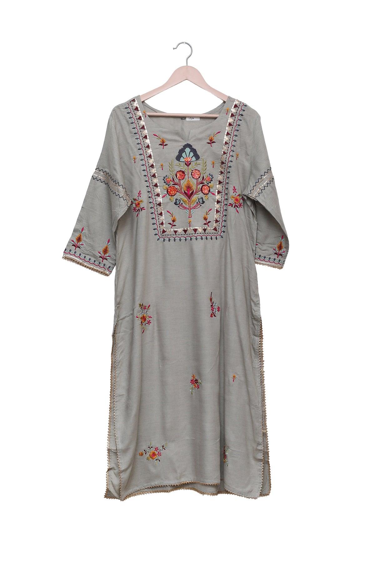 Pearl Grey Floral Embroidered Kurti