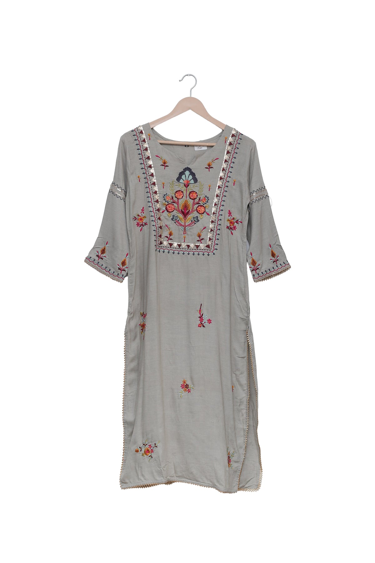 Gulika Grey Floral Embroidered Kurti - Sarojini Market Online