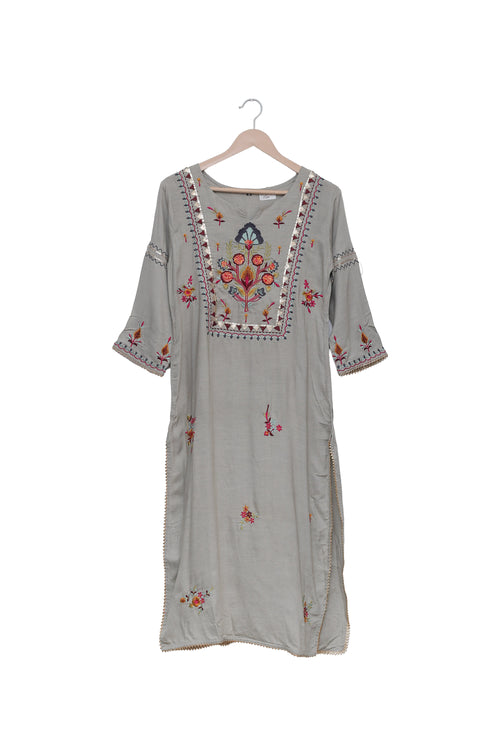 Gulika Grey Floral Embroidered Kurti - Sarojini Market Online