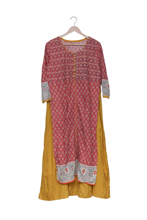 Rangrez Maroon & Mustard Layered Kurti