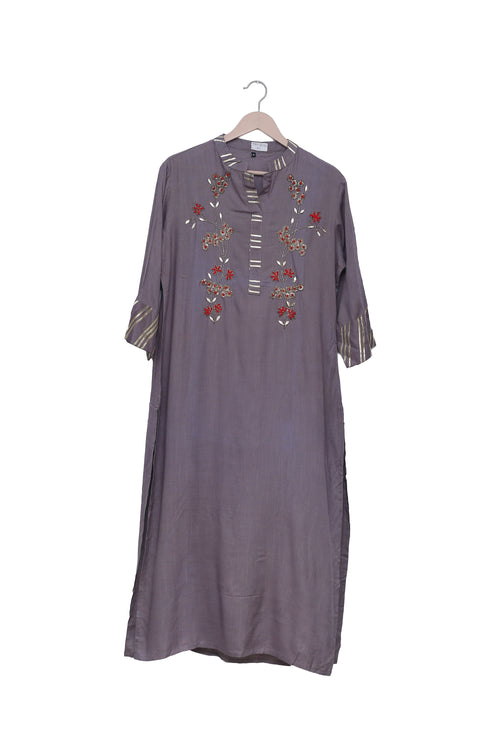 Smoky Lilac Floral Embroidered Kurti