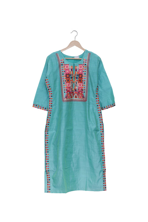 Aqua Bloom Embroidered Kurti