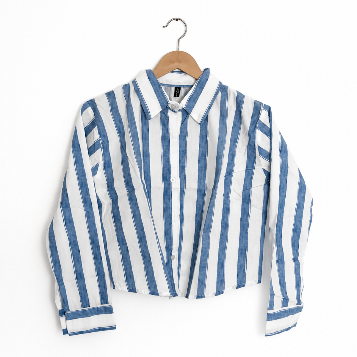 Blue Striped Cropped Shirt"