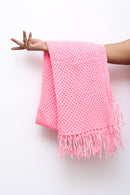 Pink Bubblegum Open Knit Fringe Scarf