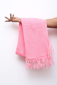Pink Bubblegum Open Knit Fringe Scarf