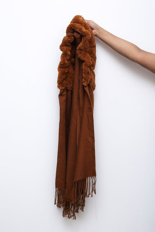 Cinnamon Teddy Crush Plush Trim Scarf