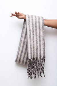 Grey Cloud Nine Striped Tassel Scarf