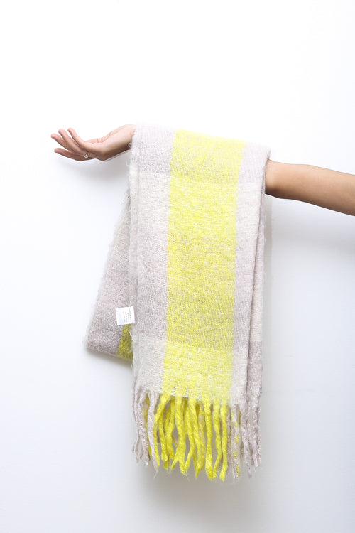 Lemon Glow Striped Tassel Scarf